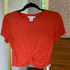 Orange Cropped Short Sleeve Knotted Front Tee